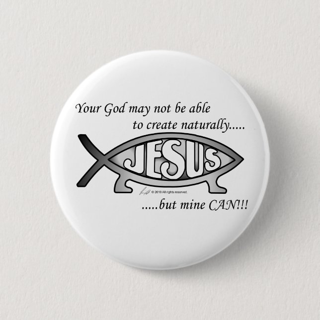 Jesus & Darwin Fish Button/Pin 2 Inch Round Button (Front)