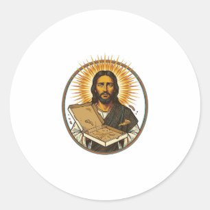 Jesus Deceived By Empty Pizza Box Party Food Humor Classic Round Sticker