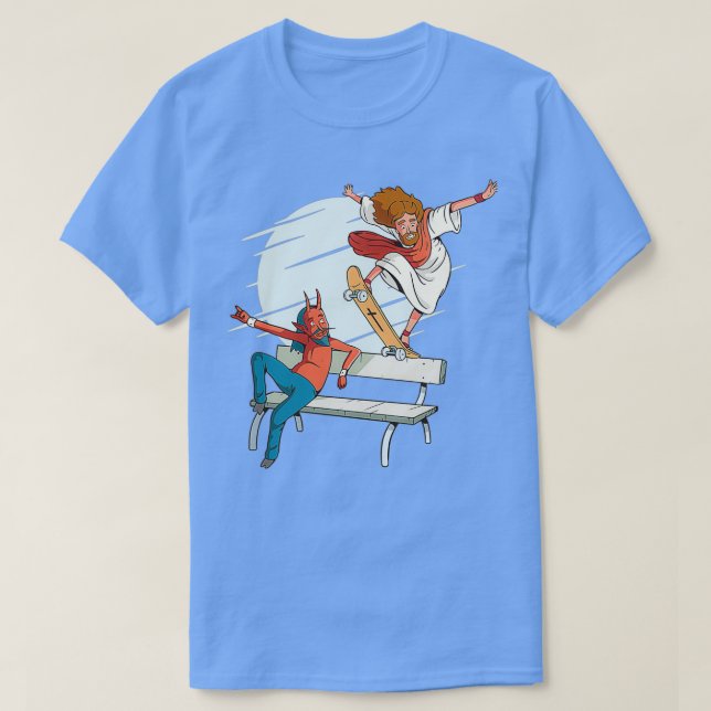 Jesus Devil Jesus And The Devil Cross Skateboard T-Shirt (Design Front)
