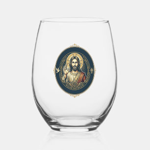 Jesus Digital Artist iPad Art T-Shirt Inspirationa Stemless Wine Glass