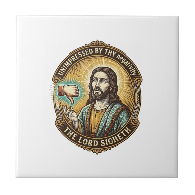 Jesus Dislike Button Social Media Hater Troll Humo Tile (Front)