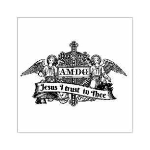 Jesus Divine Mercy Angels Religious Line Art Rubber Stamp