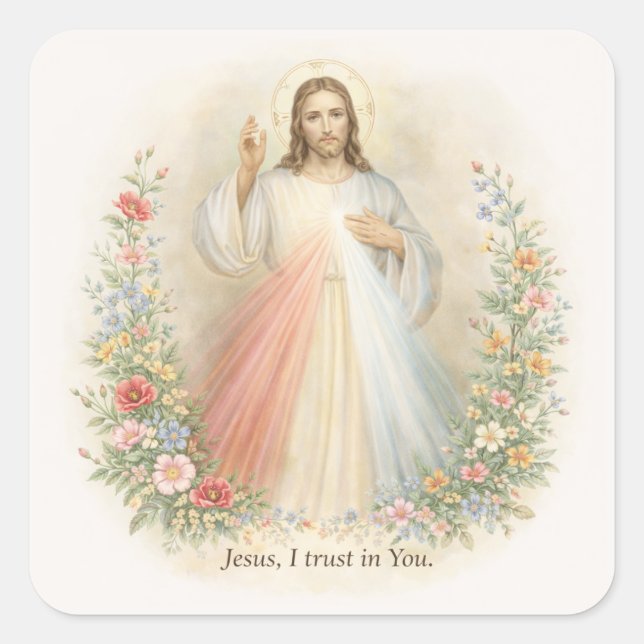 Jesus Divine Mercy First Holy Communion Square Sticker (Front)