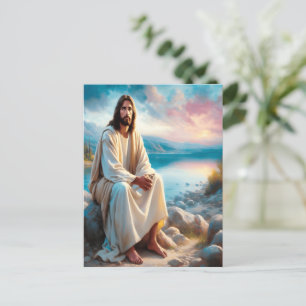 Jesus Divine Peace Beside Sunset Waters Postcard