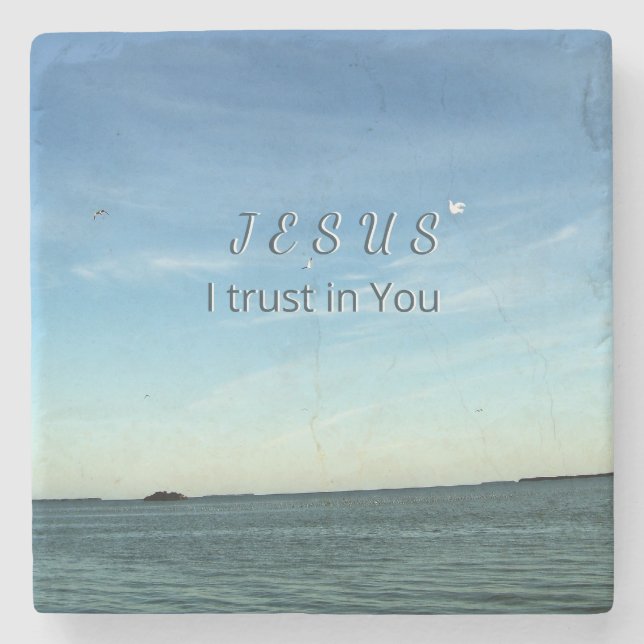 Jesus & Dove Gentle Sky Reflection Stone Coaster (Front)