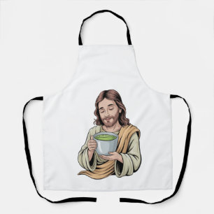 Jesus Drinking Matcha Drink Christian  Apron