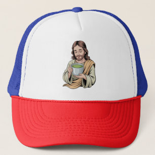 Jesus Drinking Matcha Drink Christian Trucker Hat