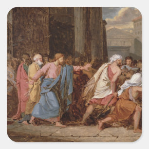 Jesus Driving the Merchants from the Temple Square Sticker