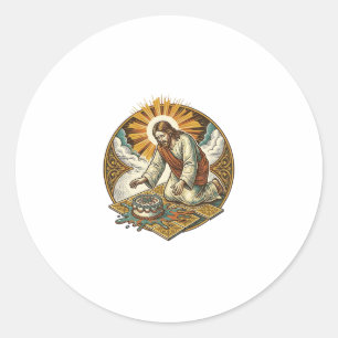 Jesus Dropped Birthday Cake Face Down Kitchen Floo Classic Round Sticker