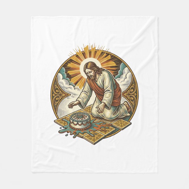 Jesus Dropped Birthday Cake Face Down Kitchen Floo Fleece Blanket (Front)