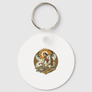 Jesus Dropped Birthday Cake Face Down Kitchen Floo Keychain