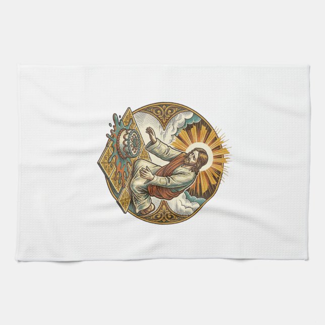 Jesus Dropped Birthday Cake Face Down Kitchen Floo Towel (Horizontal)