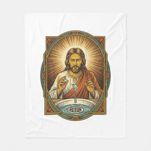 Jesus Dropped Contact Lens Bathroom Sink Drain Bli Fleece Blanket