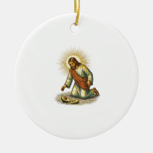 Jesus Dropped Fresh Sliced Avocado Floor Tragic Fo Ceramic Ornament