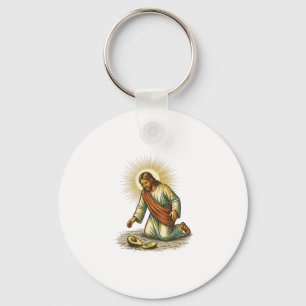 Jesus Dropped Fresh Sliced Avocado Floor Tragic Fo Keychain