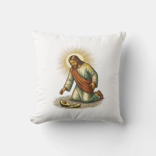 Jesus Dropped Fresh Sliced Avocado Floor Tragic Fo Throw Pillow