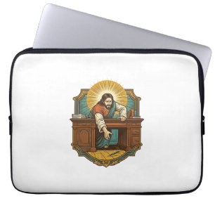 Jesus Dropped Pen Behind Heavy Desk Clumsy Humor_1 Laptop Sleeve