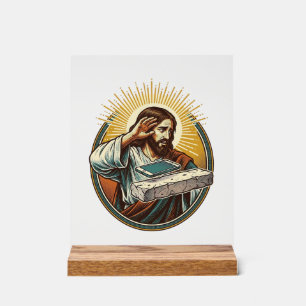 Jesus Dropped Phone Face Flat Concrete Panic Scree Acrylic Sign
