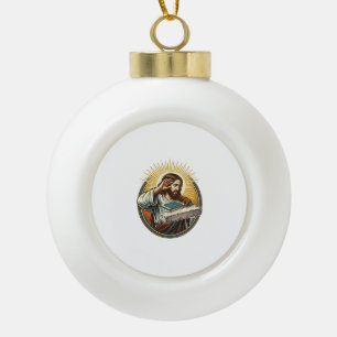 Jesus Dropped Phone Face Flat Concrete Panic Scree Ceramic Ball Christmas Ornament