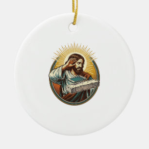 Jesus Dropped Phone Face Flat Concrete Panic Scree Ceramic Ornament