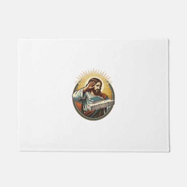 Jesus Dropped Phone Face Flat Concrete Panic Scree Doormat (Front)