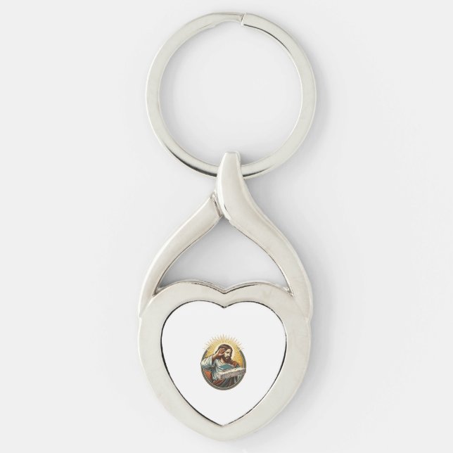 Jesus Dropped Phone Face Flat Concrete Panic Scree Keychain (Front)