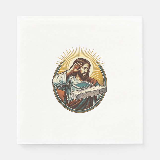 Jesus Dropped Phone Face Flat Concrete Panic Scree Napkin (Front)