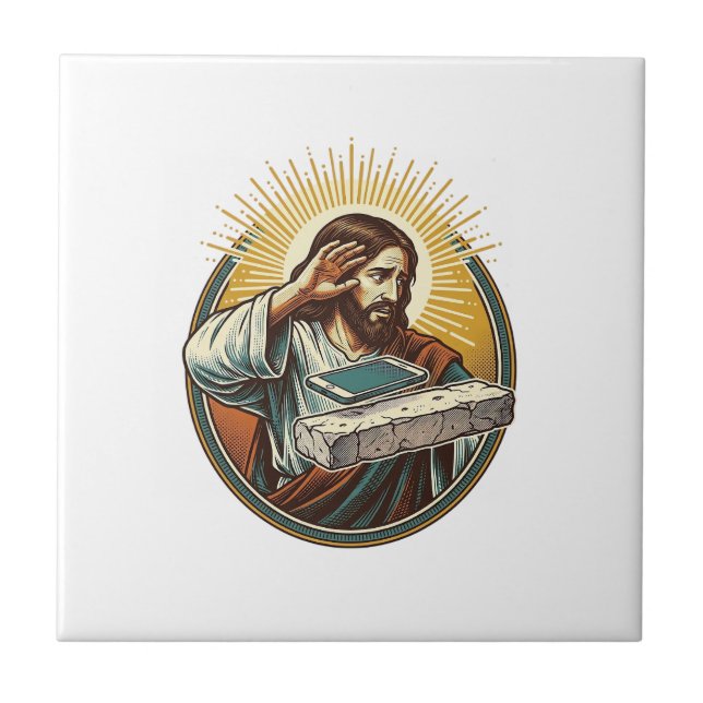 Jesus Dropped Phone Face Flat Concrete Panic Scree Tile (Front)