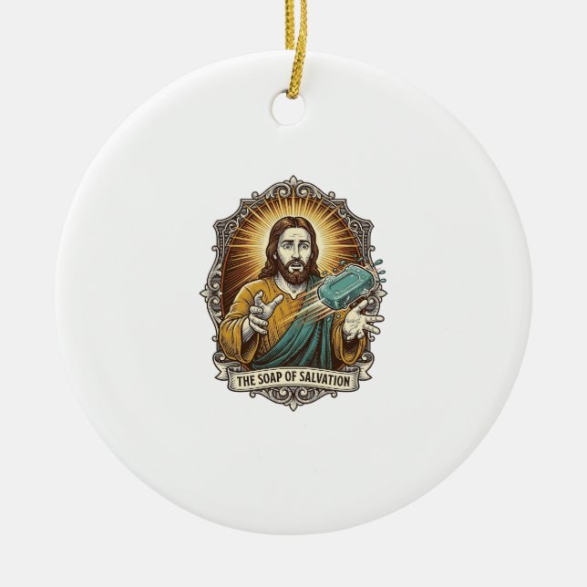 Jesus Dropped Slippery Soap Shower Clumsy Bathroom Ceramic Ornament (Front)