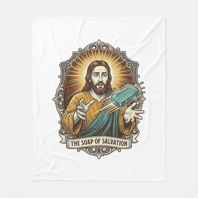 Jesus Dropped Slippery Soap Shower Clumsy Bathroom Fleece Blanket (Front)