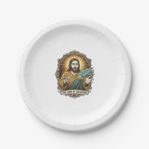 Jesus Dropped Slippery Soap Shower Clumsy Bathroom Paper Plate