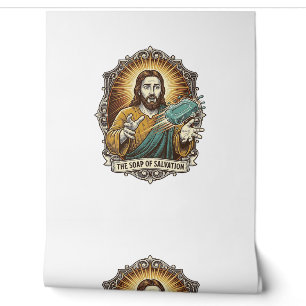 Jesus Dropped Slippery Soap Shower Clumsy Bathroom Wallpaper