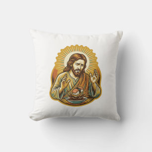 Jesus Dropped Sushi In Soy Sauce Splatter Food Hum Throw Pillow