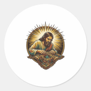 Jesus Dropped Tiny SD Card Lost Carpet Tech Humor_ Classic Round Sticker