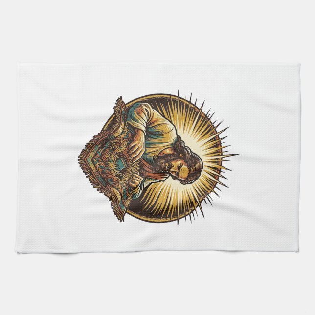 Jesus Dropped Tiny SD Card Lost Carpet Tech Humor_ Kitchen Towel (Horizontal)