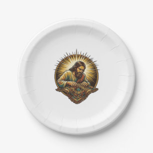 Jesus Dropped Tiny SD Card Lost Carpet Tech Humor_ Paper Plate