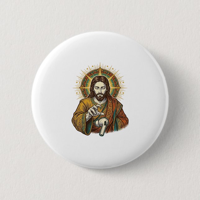 Jesus Dropped Wireless Earbud Under Desk Tech Clum 2 Inch Round Button (Front)