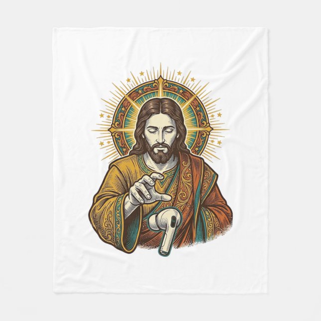 Jesus Dropped Wireless Earbud Under Desk Tech Clum Fleece Blanket (Front)