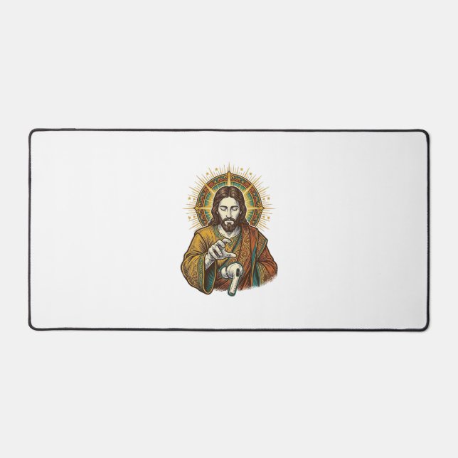 Jesus Dropped Wireless Earbud Under Desk Tech Clum Mat (Front)