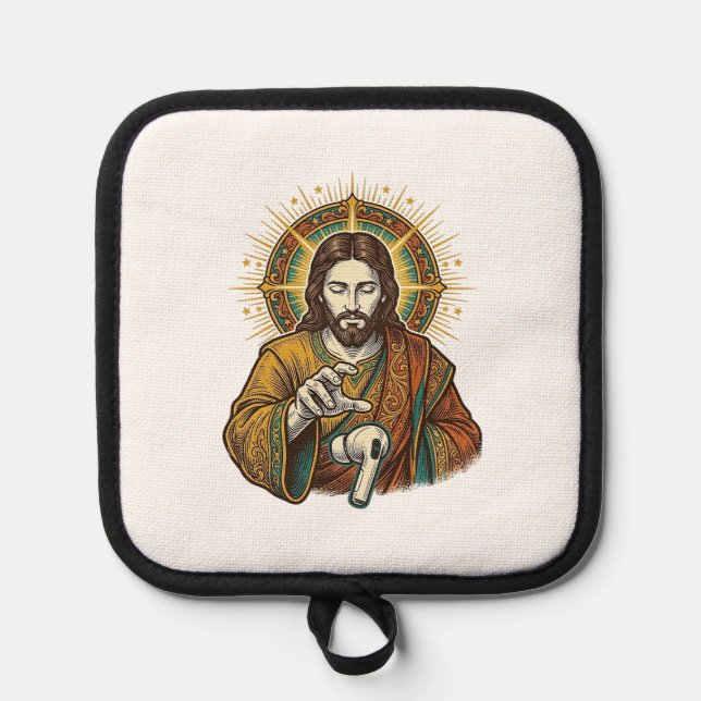 Jesus Dropped Wireless Earbud Under Desk Tech Clum Pot Holder (Front)