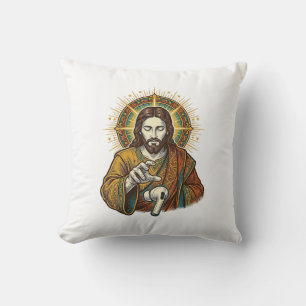 Jesus Dropped Wireless Earbud Under Desk Tech Clum Throw Pillow