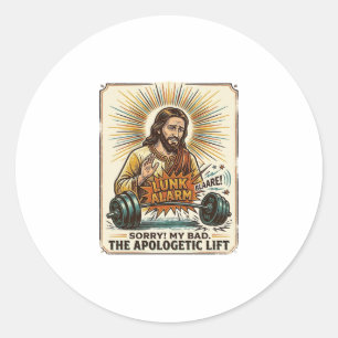 Jesus Dropping Heavy Dumbbell Loudly Gym Lunk Alar Classic Round Sticker