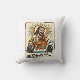Jesus Dropping Heavy Dumbbell Loudly Gym Lunk Alar Throw Pillow