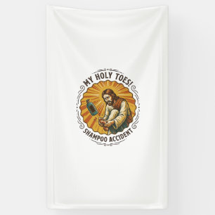 Jesus Dropping Shampoo Bottle On Foot Shower Pain Banner