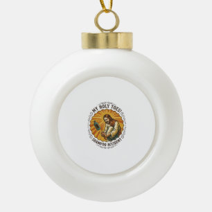 Jesus Dropping Shampoo Bottle On Foot Shower Pain  Ceramic Ball Christmas Ornament