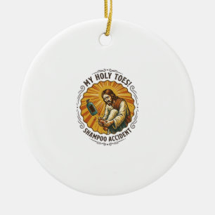 Jesus Dropping Shampoo Bottle On Foot Shower Pain  Ceramic Ornament