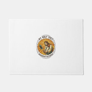 Jesus Dropping Shampoo Bottle On Foot Shower Pain Doormat