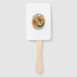 Jesus Dropping Shampoo Bottle On Foot Shower Pain Hand Fan