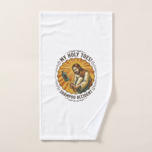 Jesus Dropping Shampoo Bottle On Foot Shower Pain Hand Towel