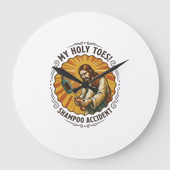 Jesus Dropping Shampoo Bottle On Foot Shower Pain  Large Clock (Front)